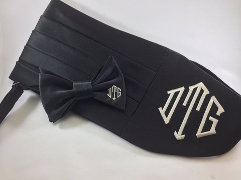 Formal Black with Embroidered Monogram cummerbund only