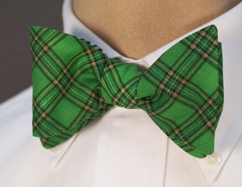 Green Plaid Reversible Bow Tie