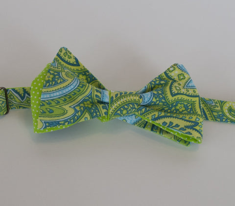 Turquoise and Green Paisley bow tie
