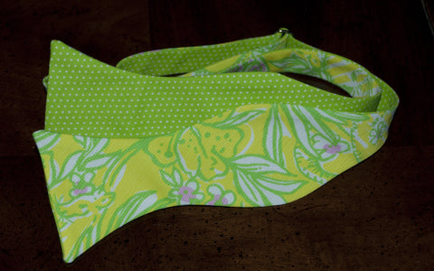 Designer Yellow and Green with Pink Flowers Bow Tie