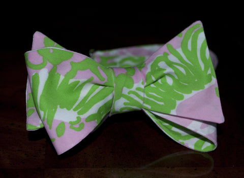 Designer Pink and Green Lion Bow Tie
