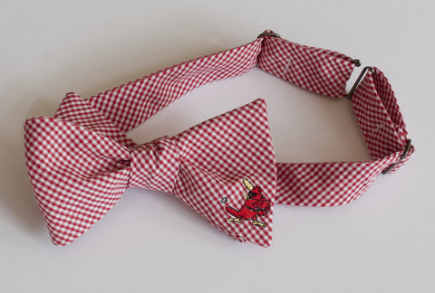 Cardinal with Bat Embroidered Bow Tie - red