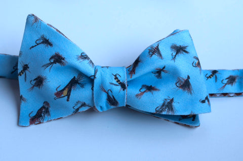 Fishing Flies Bow Tie - blue