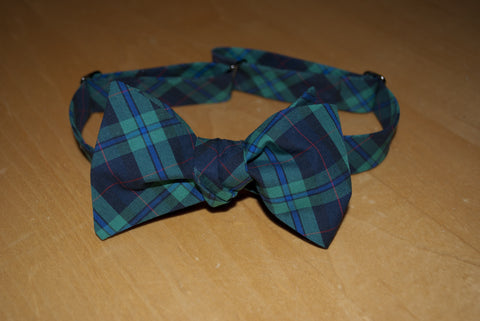 Kelly Green and Navy Plaid Bow Tie