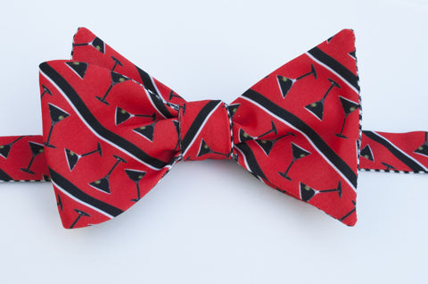 Martini Glasses Bow Tie - red with black  stripe
