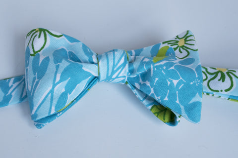 Designer Turquoise & Light Blue Dogwood Textured Bow Tie