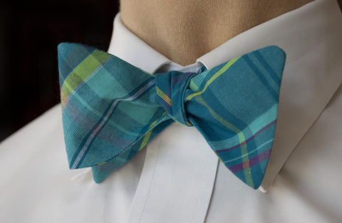 Dark Turquoise Plaid Bow Tie