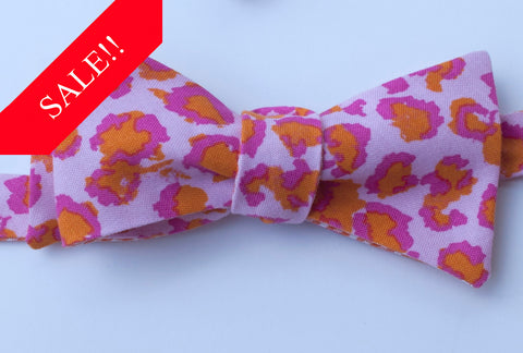 Orange with Pink Cheetah Bow Tie - Mens