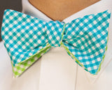 Check Bow Tie - Reversible turquoise and green