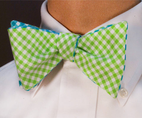 Check Bow Tie - Reversible turquoise and green