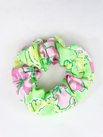 Designer Green Seahorses with Pink Flowers - Scrunchie