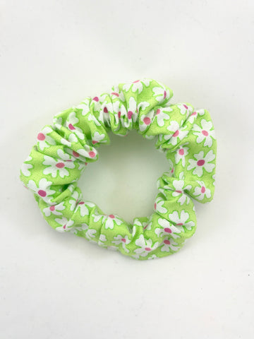 Light Green with White Flowers - Scrunchie