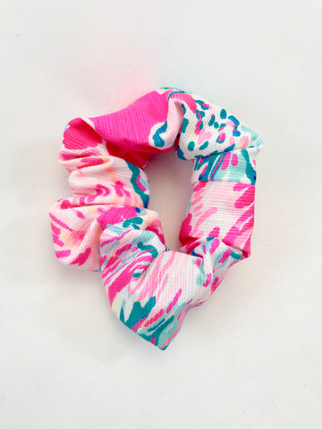 Designer Neon Pink with Dark Turquoise Fish - Scrunchie
