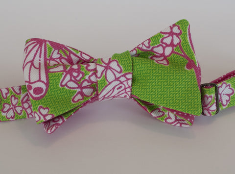 Designer Butterfly Pink and Green Bow Tie