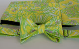 Designer Yellow and Green with Pink Flowers Bow Tie