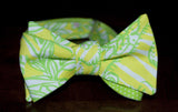 Designer Yellow and Green with Pink Flowers Bow Tie